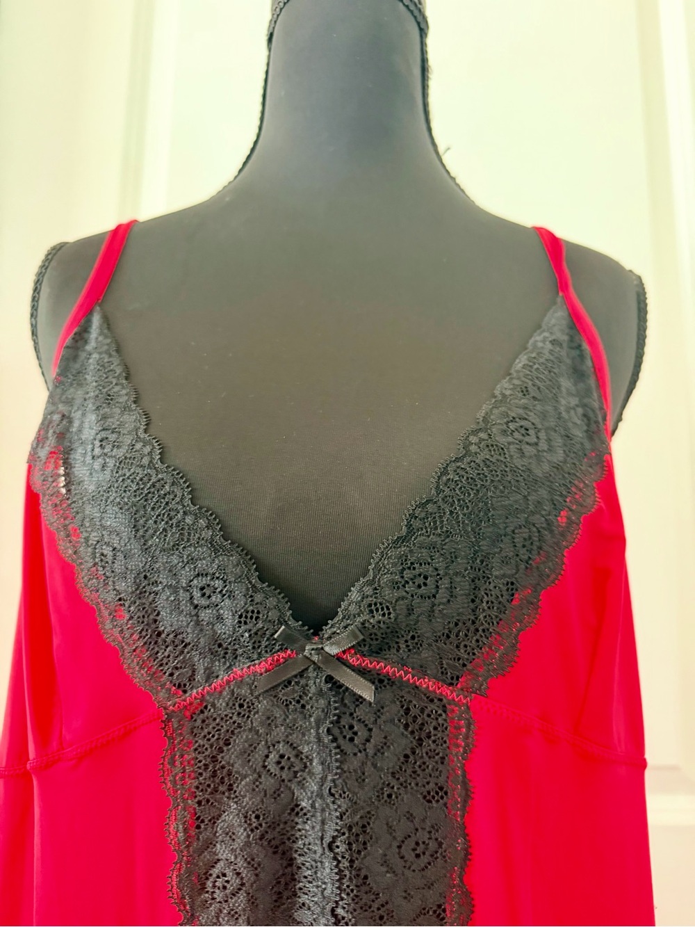 Frederick's of Hollywood Red and Black Lace Trim Chemise